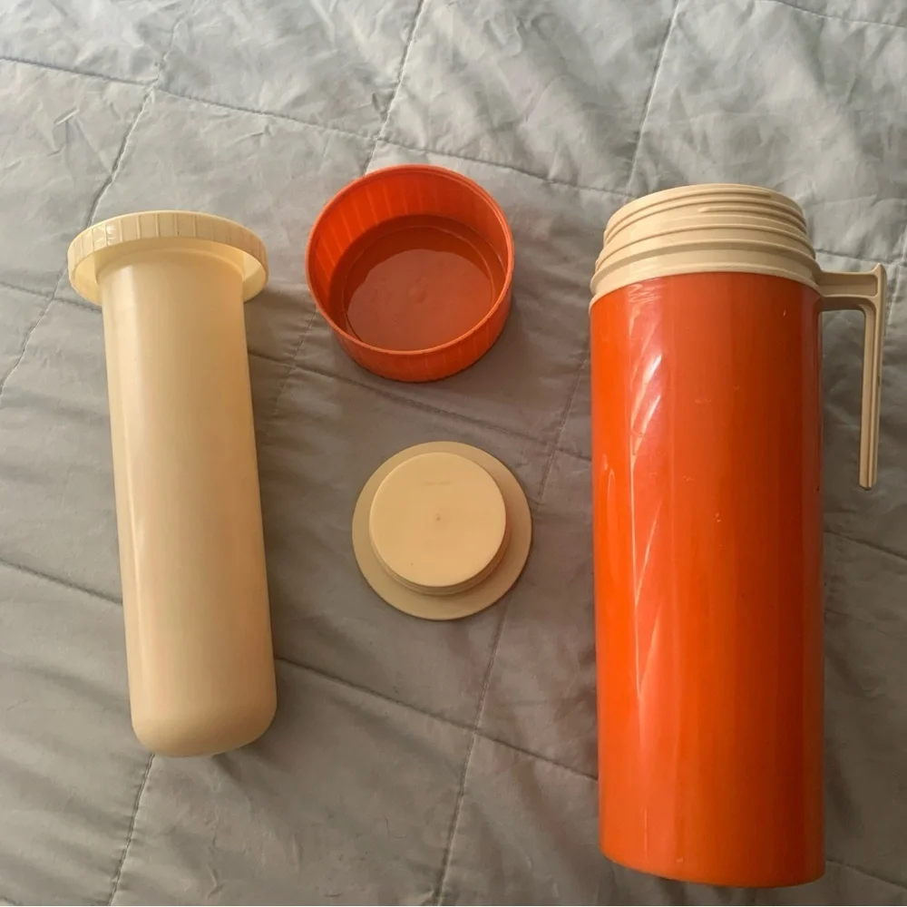 Vintage 1970s Thermos Orange Food Storage Container with Handle